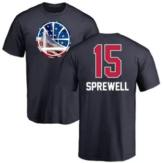 Men's Golden State Warriors Latrell Sprewell Gold Navy Name and Number Banner Wave T-Shirt