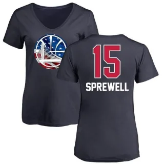 Women's Golden State Warriors Latrell Sprewell Gold Navy Name and Number Banner Wave V-Neck T-Shirt